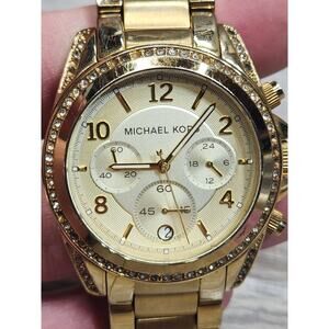 Michael Kors Chronograph Watch Women Gold Tone New Battery MK 5166, 6" Band